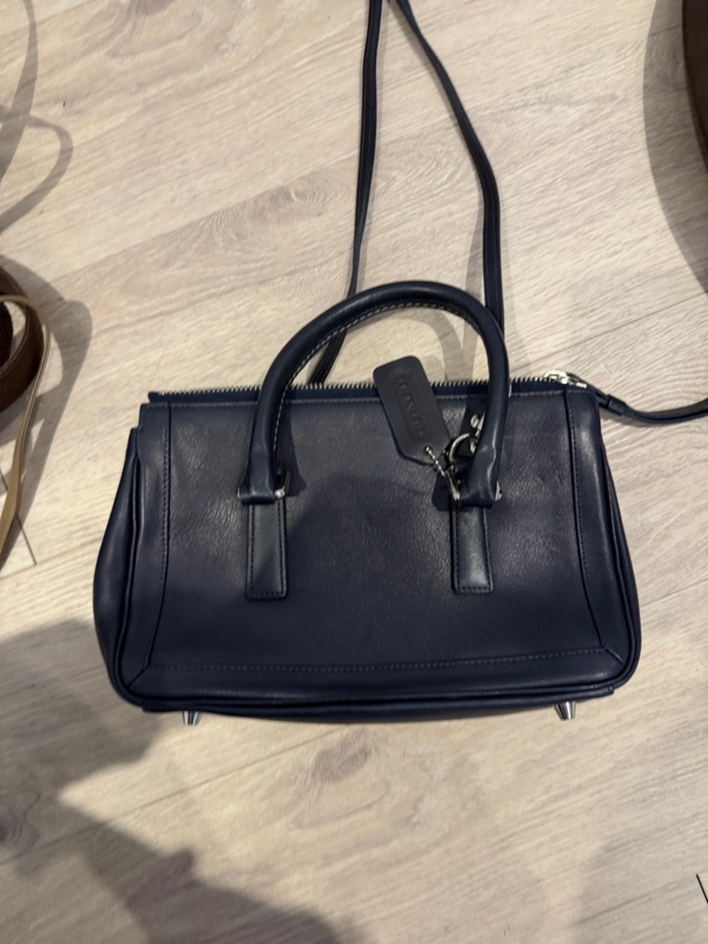 Coach Navy Leather Crossbody purse with silver hardware